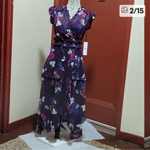 Calvin Klein Purple- Multi Color Cap Sleeve Midi Dress Size 2